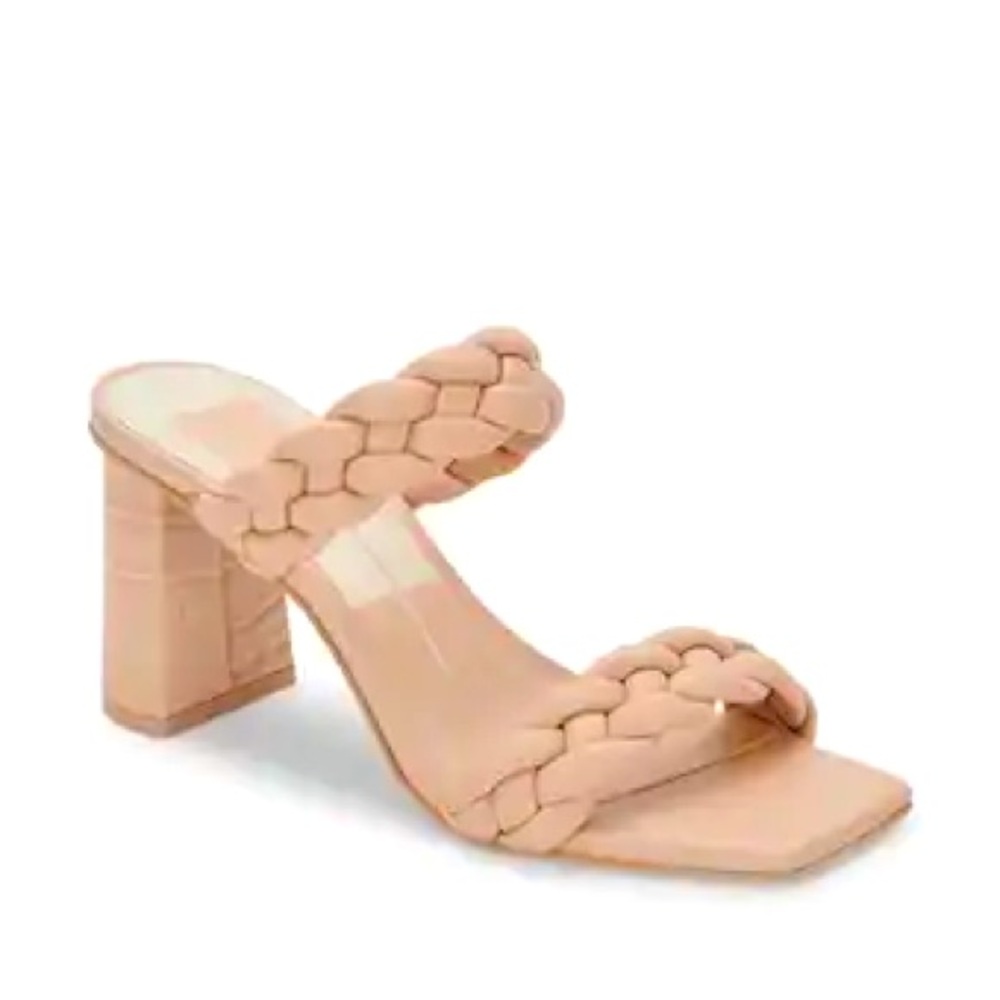 DOLCE VITA Paily Double Braided Strap Khaki Camel Tan Slide Sandals Heels Shoes